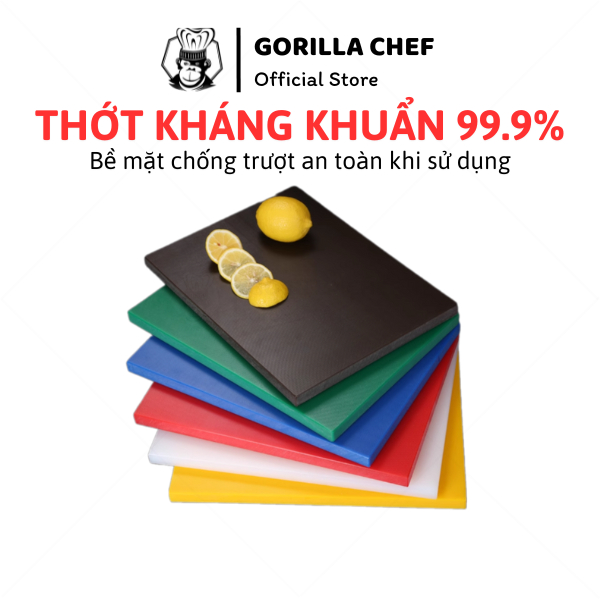 Thớt nhựa cao cấp kháng khuẩn 99.9% GORILLA CHEF dày dặn nguyên khối 2cm chống trượt