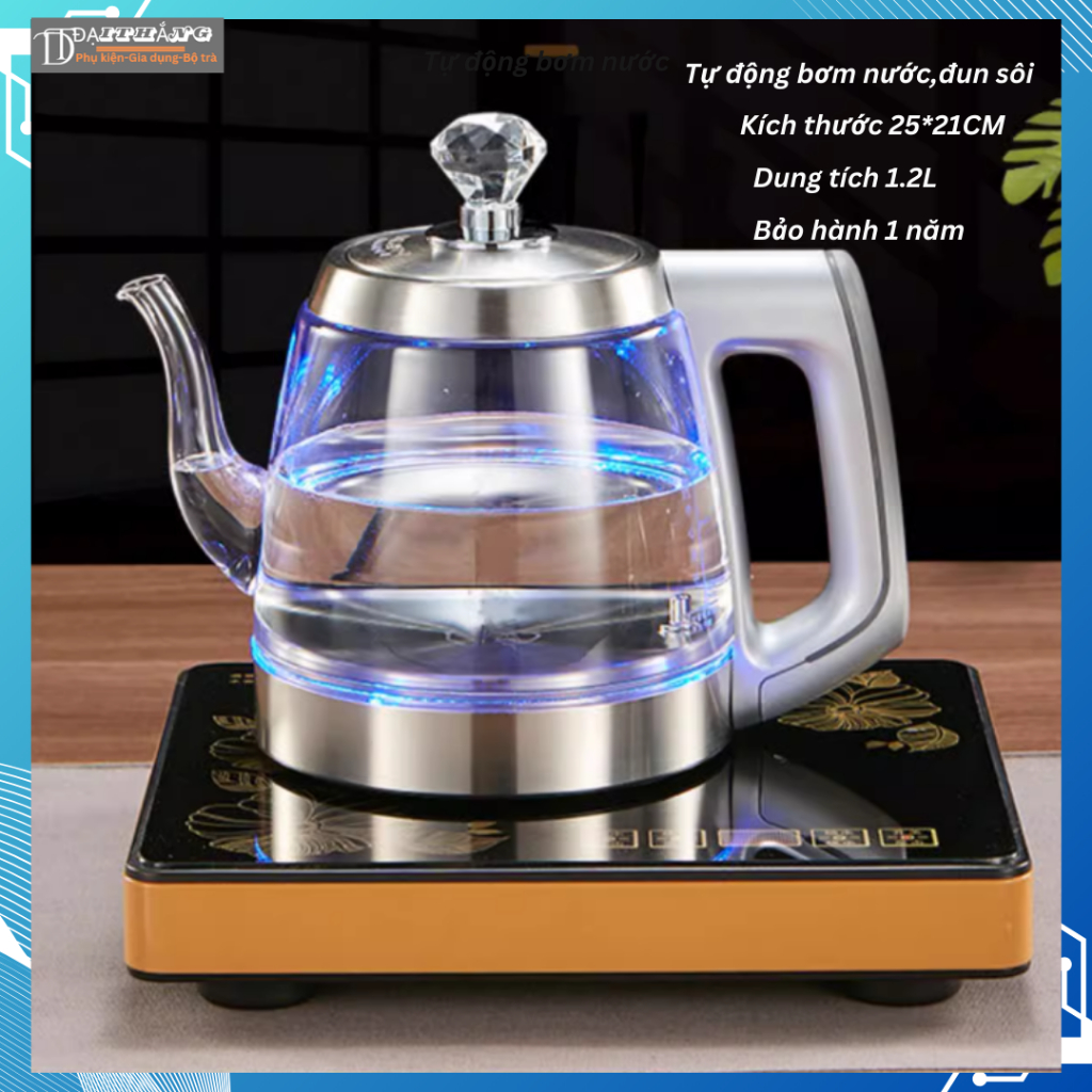 Bộ Đun Nước Điện Tự Động Pha Trà Thủy Tinh- Siêu Đèn Led