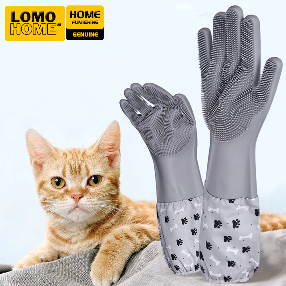 Găng tay tắm cho thú cưng LOMO chất liệu silicon siêu dai massage cơ thể chó mèo