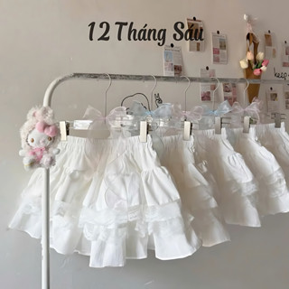Chân váy tầng TRẮNG ĐEN dáng xoè phồng phối ren dáng ngắn 12 Tháng Sáu