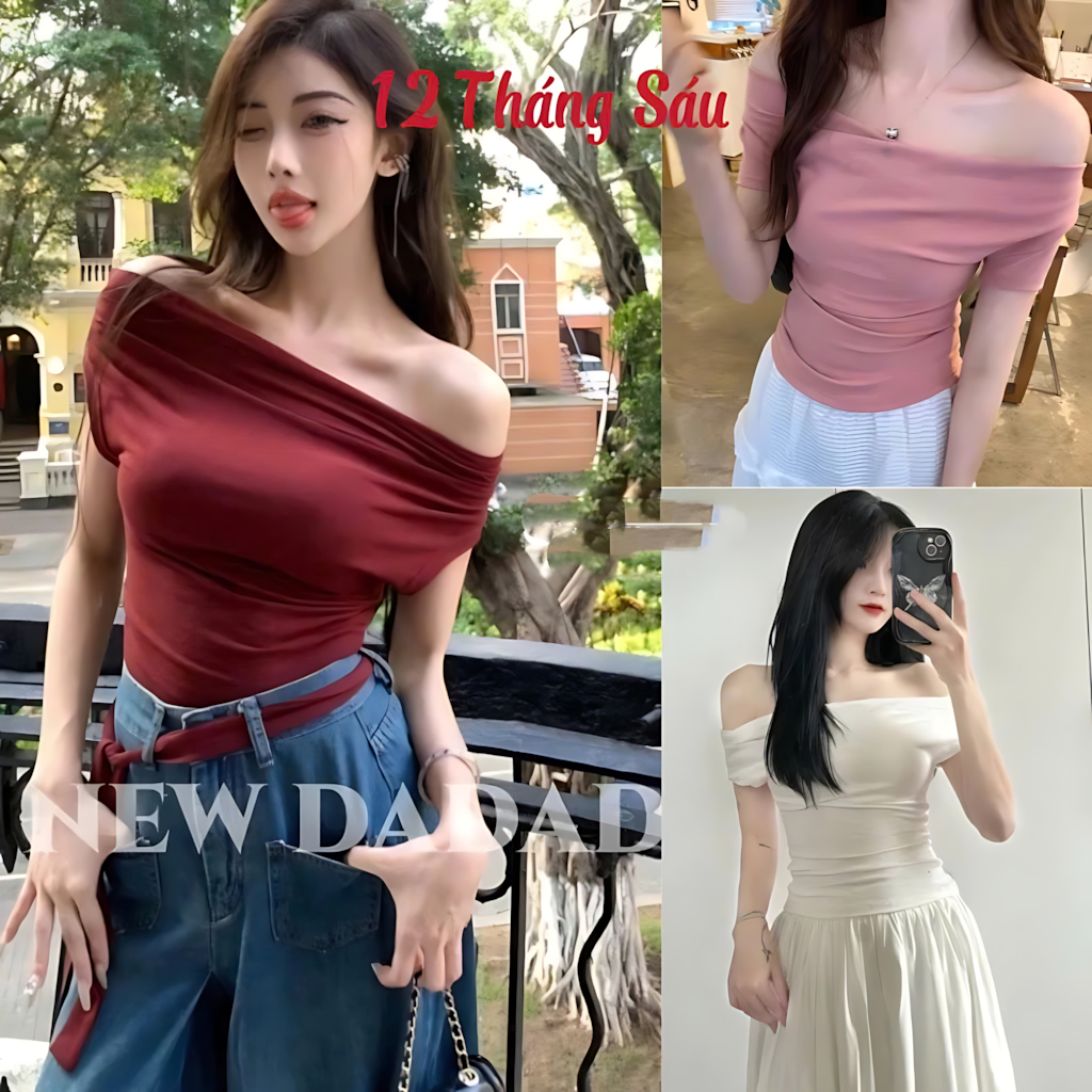 Áo Kiểu Trễ Vai Nữ Phong Cách Tiểu Thư LENOGI Thanh Lịch Chất Thun Tăm Lạnh Co Dãn 12 Tháng Sáu-MA 3