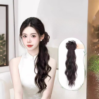  Kẹp tóc giả đuôi ngựa nối dài ngoặm tóc xoăn gợn sóng nước có kèm nơ lụa tua rua cho nữ thời trang Hàn Quốc 