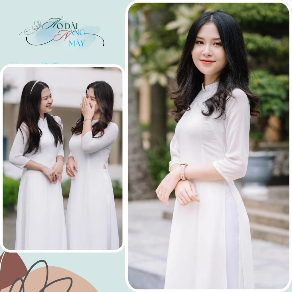 Áo dài trắng, áo dài trơn học sinh áo dài trắng trơn cổ v tay lỡ áo dài nữ mặc đi học