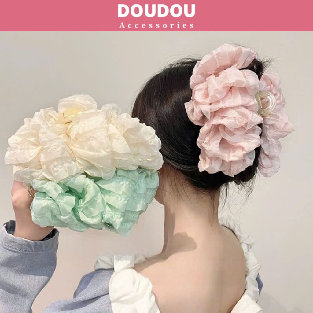 Kẹp nơ to Doudou Kẹp nơ Cặp càng cua Kẹp tóc vải voan nhún Kẹp nhung công chúa Disney Hàn Quốc ZJ166