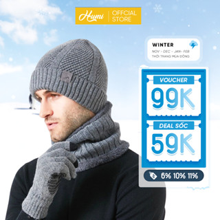 Combo Len Giữ Ấm HUMI Cho Nam Nữ Có Mũ Khăn Găng tay Giữ ấm thời trang mùa Đông Cao Cấp
