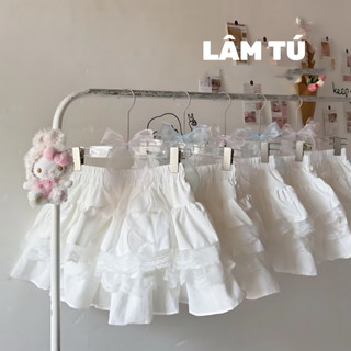 (XẢ HÀNG) Chân váy tầng TRẮNG ĐEN dáng xoè phồng phối ren dáng ngắn Lâm Tú