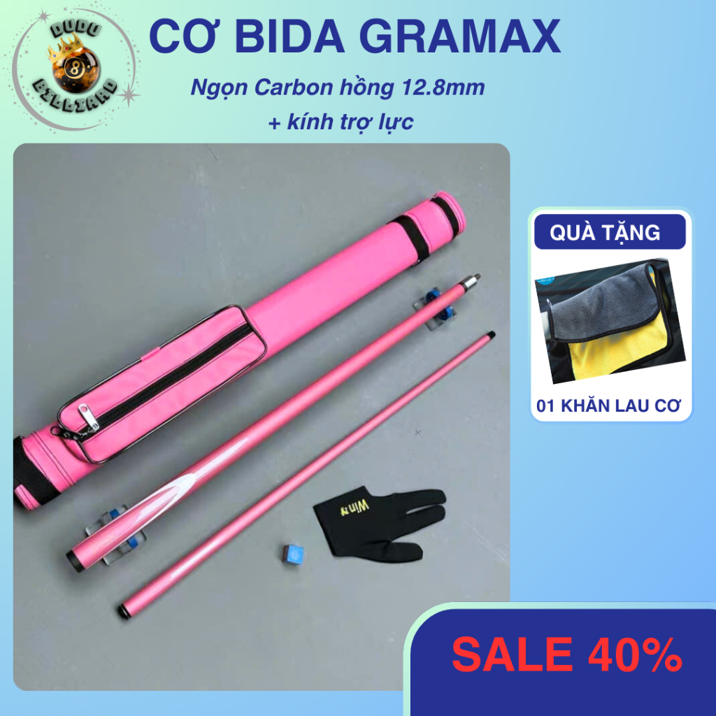 Cơ bida Lỗ phủ carbon Gramax Hồng, đã nâng cấp tẩy kính | Cơ bida GramaX Pink hàng mới về 2024