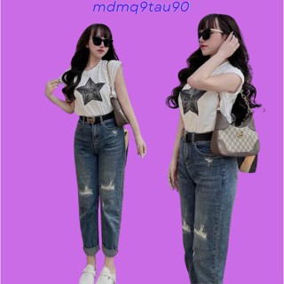  Quần jean bò baggy nữ cạp cao ống rộng suông xuông rin phong cách Hàn Quốc sành điệu 