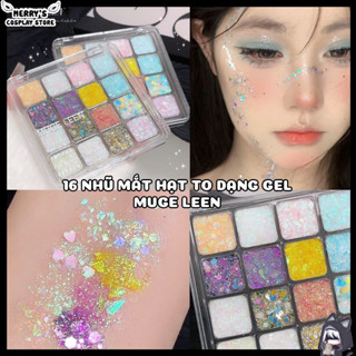 Bảng Phấn Mắt 16 Màu MUGE LEEN Nhũ Hạt To Dạng Gel Kim Tuyến Hỗ Trợ Trang Điểm Mắt Lấp Lánh