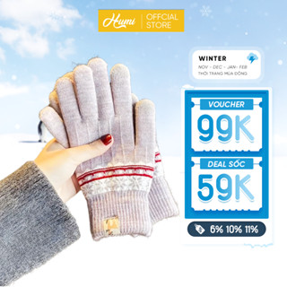 Găng tay nữ mùa đông HUMI giữ ấm thiết kế cute chất len dày co giãn dùng cảm ứng màn hình