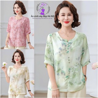 Áo voan cho mẹ, Áo hè trung niên nữ chất liệu voan lụa mềm mại, Kiểu sáng suông che khuyết điểm