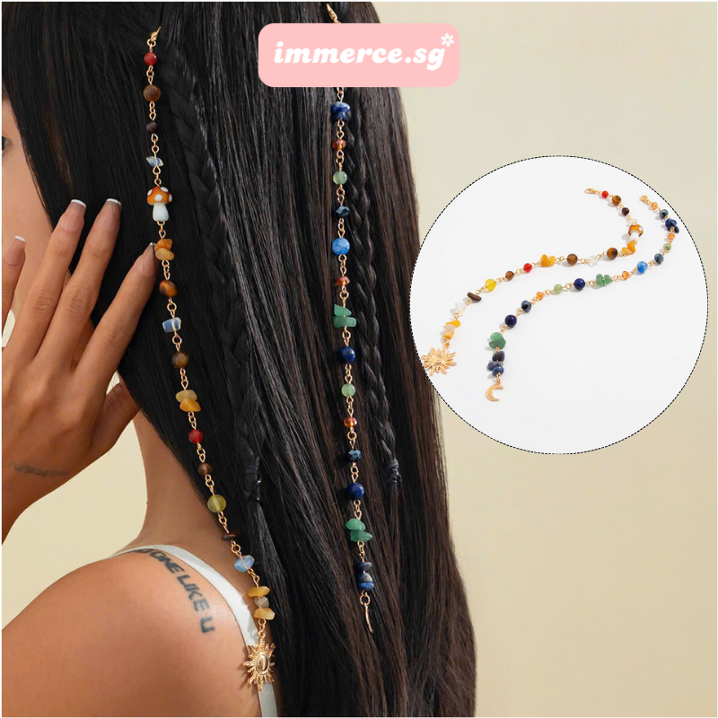 Nẹp Tóc Chuỗi Hạt Hairwrap Có Đính Đá Kèm Charm Nhiều Màu immerce.sg HWR
