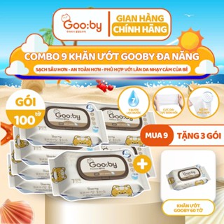 [Tặng 3 gói 60 tờ] Thùng 9 gói khăn ướt Gooby Premium 100 tờ cao cấp, không cồn, không parabens