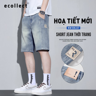 Quần Short Jean Nam Denim Họa Tiết Sao Retro ECOLLECT QS28 – Phom Rộng Ngang Gối, Phong Cách Trẻ Trung