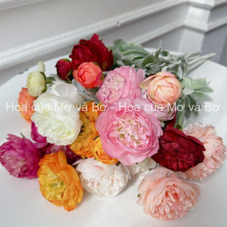 Hoa trà mao lương lụa, cành 52cm, thiết kế cánh kép, 2 bông 1 nụ, 8 sắc màu, thích hợp decor không gian sống