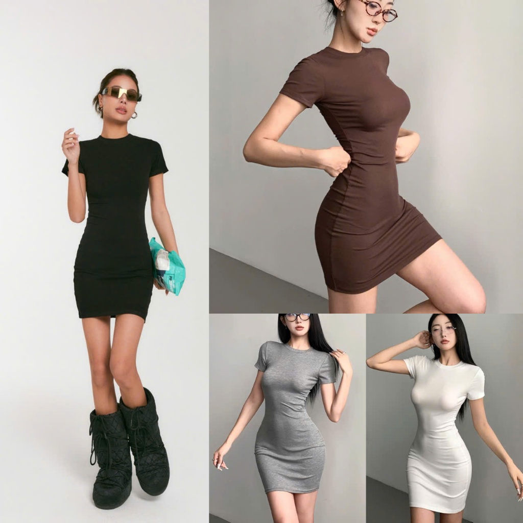 Váy ôm body nữ cổ tròn form fit cotton co giãn mềm mịn Justdun D4 | BigBuy360 - bigbuy360.vn