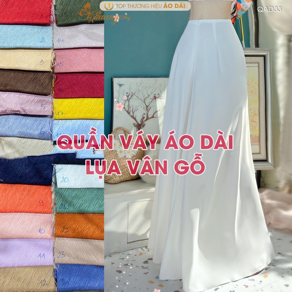 Quần giả chân váy đầm mặc áo dài cách tân nữ truyền thống may sẵn lụa Vân Gỗ ống xéo rộng dự tiệc cư