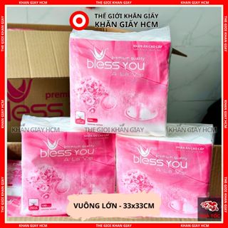 Thùng 10 Gói - Giấy Ăn Vuông Lớn BLESS YOU 33x33 cm / Đóng Gói 16x16 cm - Hàng Chính Hãng