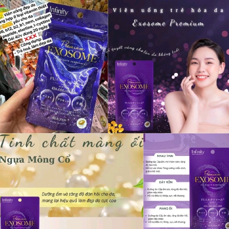 (Hoả tốc) Viên uống trắng da chống lão hoá Infinity Exosome Premium Nhật Bản 40 viên