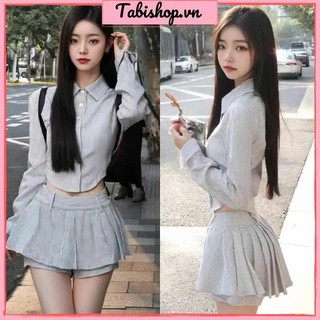  Set áo sơ mi kẻ sọc dài tay kèm quần váy xếp ly TABISHOP Set đồ nữ sang chảnh đi học đi chơi hottrend Douyin 41  