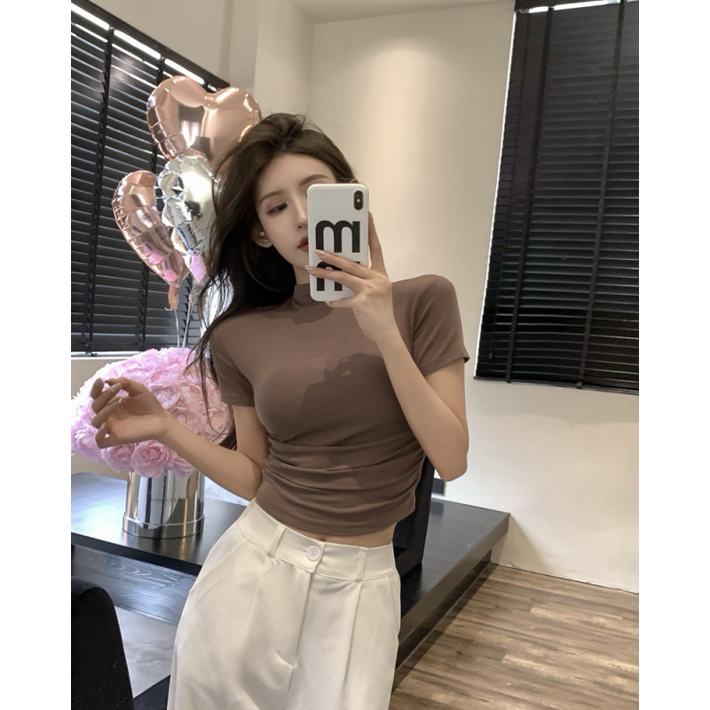MS08- Áo Thun crotop Cộc Tay PQ.Store Cổ Cao 42-52kg From Ôm Thời Trang Cá Tính Cực Xinh Freesize | BigBuy360 - bigbuy360.vn