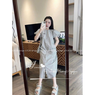 Váy kẻ cúc bọc thêu nơ sm