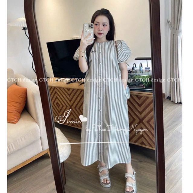 Váy kẻ cúc bọc thêu nơ sm