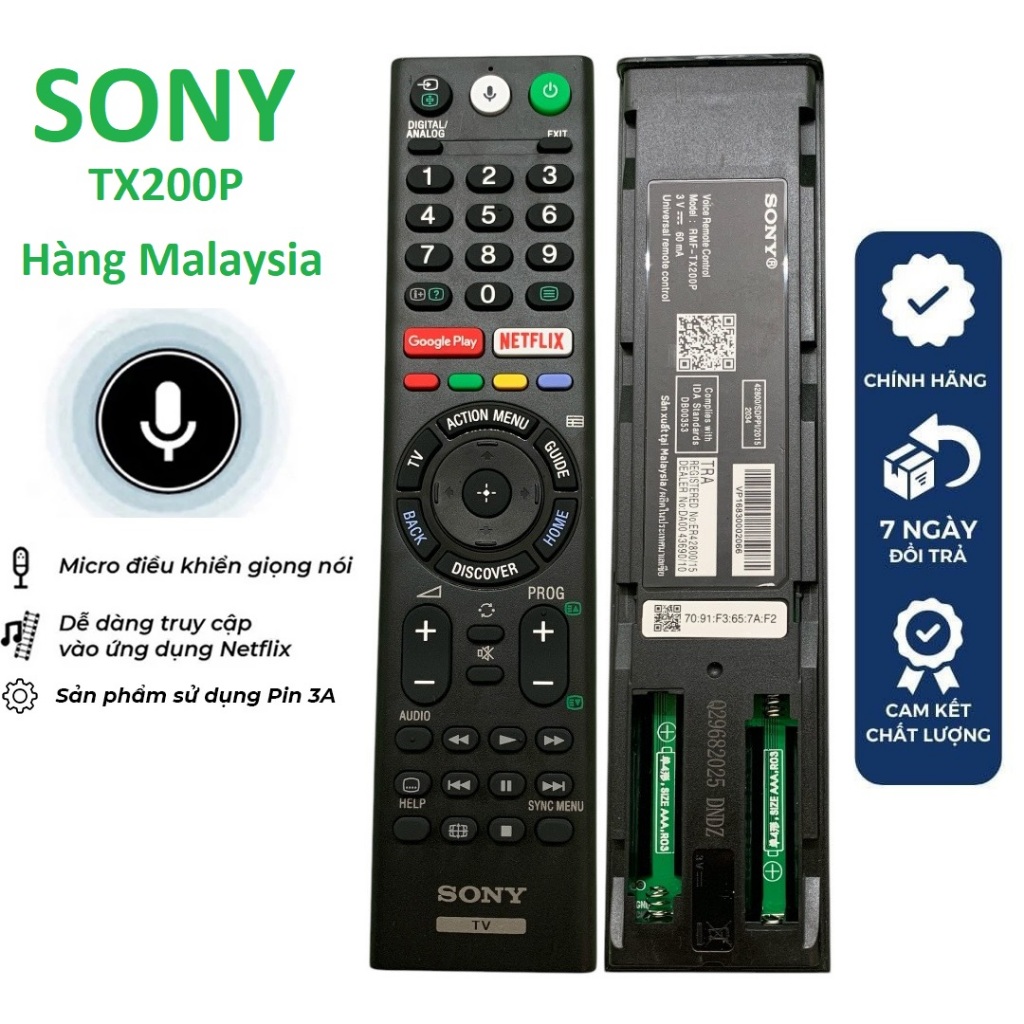Điều khiển tivi Sony giọng nói RMF-TX200P hàng Malaysia, remote tv sony thông minh tx200p