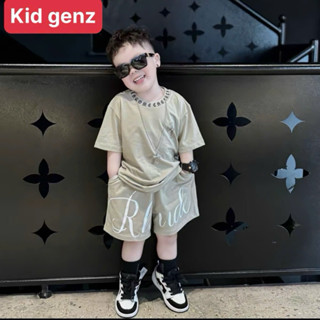 bộ áo thun chorme in cổ + quần rude cho bé trai , set áo phông quần cộc trẻ em unisex form xuông , kid genz