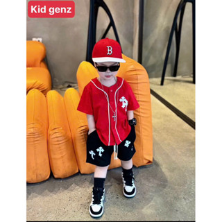 set áo bóng chày chorme trắng + quần short trẻ em , bộ áo thun quần cộc bé trai , kid genz