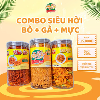 [ Combo 3 món siêu hời ] Khô Gà Lá Chanh 300Gram + Khô Bò Sợi Ngắn 300Gram + Khô Mực Cán Tẩm Gia Vị 200Gram