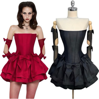 Đầm cúp ngực nơ corset (kèm bao tay) - 054