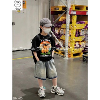 Set đồ bé trai ELAINE gồm áo cotton cộc tay hình Capybara mix quần bò hàng cao cấp | ELN400