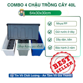 SET 4 chậu trồng cây 40L, Chậu trồng rau, Chậu trồng hoa kích thước 64x30x30cm có chân cao 2cm