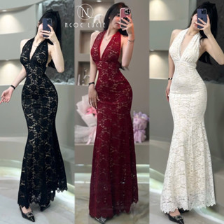 D844 - Đầm Body Cổ Yếm Ren Hở Lưng Đuôi Cá Đi Tiệc - Ngọc Lucie