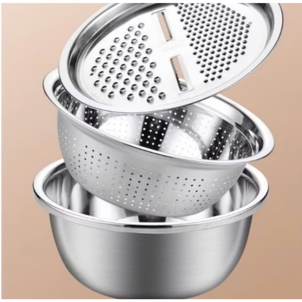 bộ nạo rau củ quả inox (chậu+rổ+bàn nạo) hcm