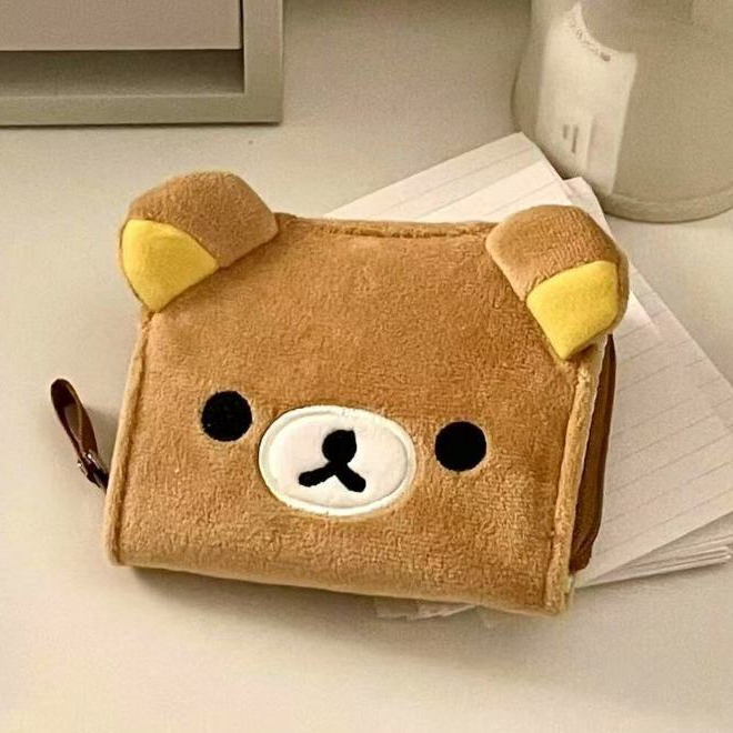 Ví đựng tiền lẻ Rilakkuma lông mềm dễ thương, túi đựng thẻ và giấy tờ tiện lợi