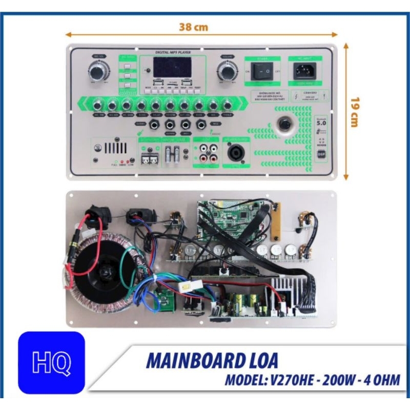 BO MẠCH LOA KÉO V270, 4 TẤC ĐÔI CÓ REVERB DSP ( 19X38CM) - XANH TRẮNG
