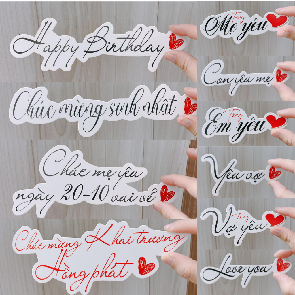 SET 10 Cái Banner, Toper, Thiệp cài ĐỦ CÁC DỊP LỄ TRONG NĂM, dùng để trang trí bó hoa, hộp quà, bánh kem