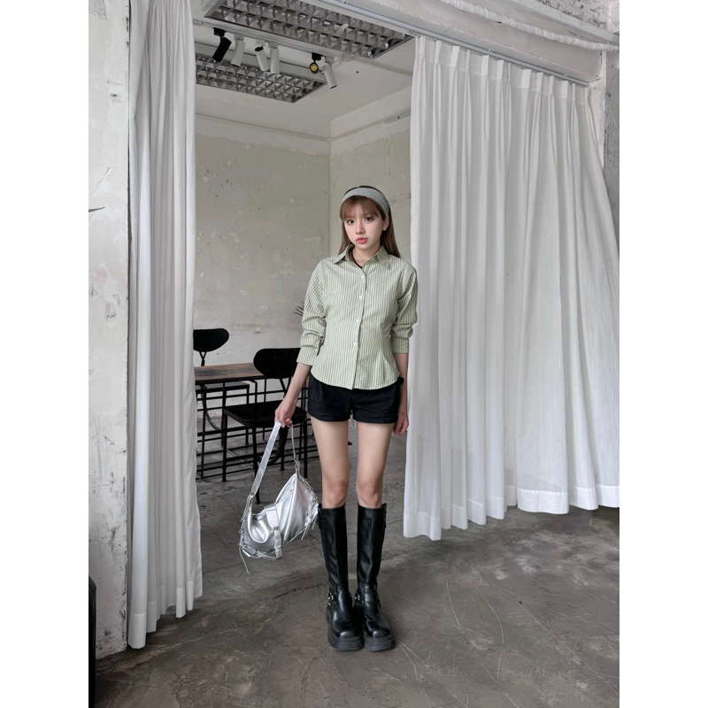 Áo Sơ Mi Kẻ Sọc WYNN SHIRT Wepretty Clothes Chất Liệu Thô Kate Phối Nơ Phong Cách Hàn Quốc - AH30