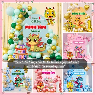  Combo bóng trang trí sinh nhật cho bé tuổi rồng - kèm backdrop in   tên + ngày sinh nhật   