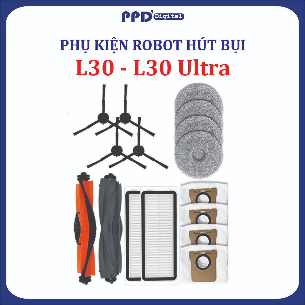 Phụ kiện Robot hút bụi Dreami L30- L30 Ultra, Lọc hepa , Khăn, Chổi giữa, Chổi cạnh, Túi rác.