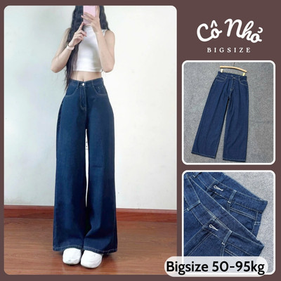 Quần Jean Xanh Bigsize Nữ Viền Trắng Sành Điệu Cạp Cao Chất Denim Không Co Giãn Cho Nàng Chubby Q535