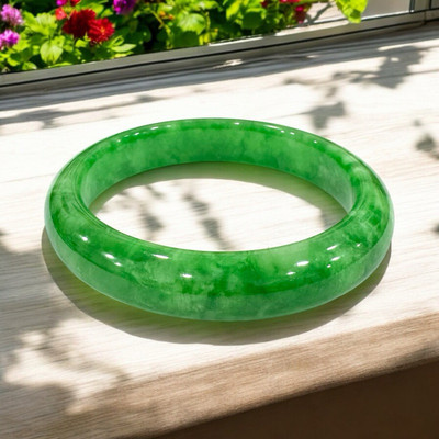 Vòng Cẩm Thạch Bản Hẹ Màu Xanh Lý Đậm Kèm Giấy Kiểm Định - Ngọc Trai Trường Thịnh