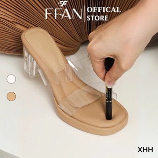 Sandal guốc cao gót nữ đế đúp 9p mũi vuông đế vuông dép quai trong cao cấp XHH FFAN STORE màu be trắng sữa