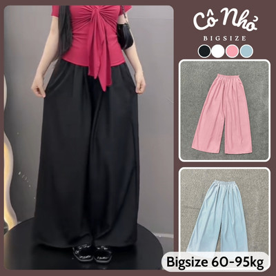 Quần Lụa Bigsize Nữ Ống Suông Rộng Lưng Chun Chất Lụa Mềm Mát Cho Nàng CHubby 60-95kg Q530