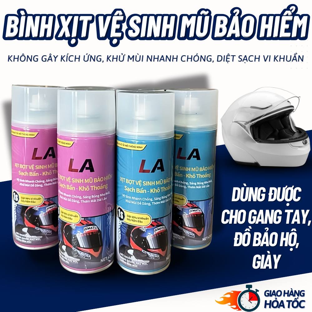 Chai Vệ Sinh khử mùi bọt tuyết tạo bọt LA 450ml dùng cho mũ,nón bảo hiểm,xe hơi,sofa,giày làm sạch nhanh tiện lợi