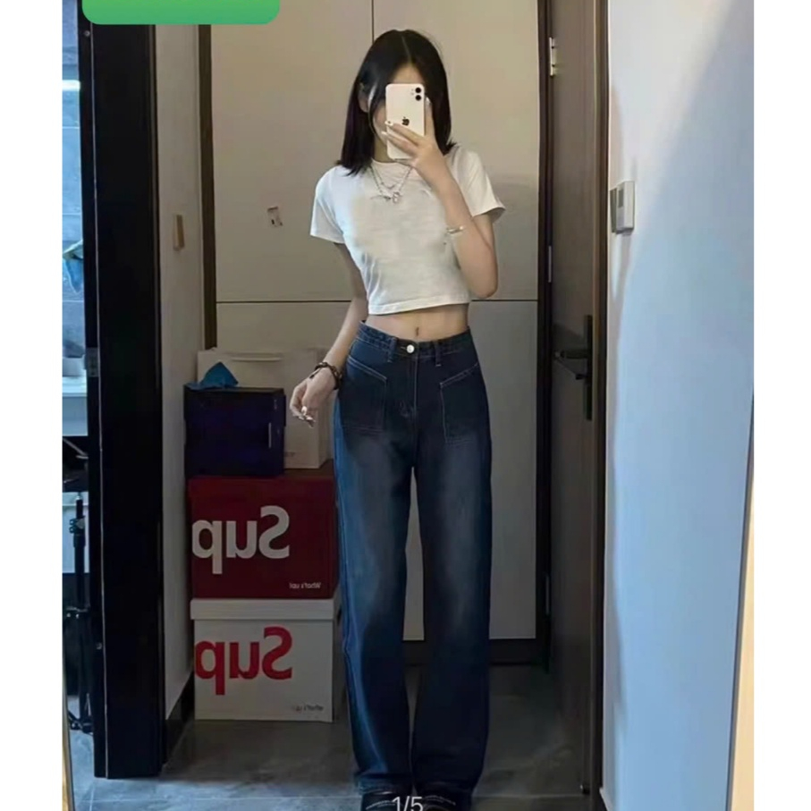 QUẦN BAGGY JEAN NỮ XANH CHẤT BÒ ỐNG SUÔNG RỘNG TÚI KIỂU LƯNG CAO NÂNG MÔNG CAO CẤP HOT TREND MỚI - D