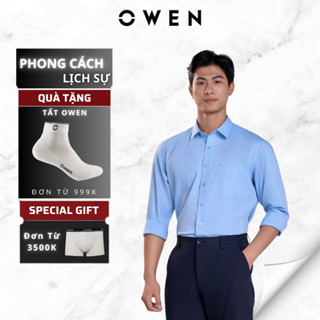  Áo Sơ Mi Nam Dài Tay Owen AR230667DT màu xanh kẻ sọc dáng Regular Fit,chất liệu BAMBOO mềm mịn 