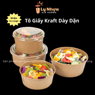 50 Bát Giấy Kraft Nâu 750ml,1000ml, Tô Giấy Nắp Kraft An Toàn Chống Thấm Nước, Đựng Bún Phở, Bánh Ngọt, Thực Phẩm